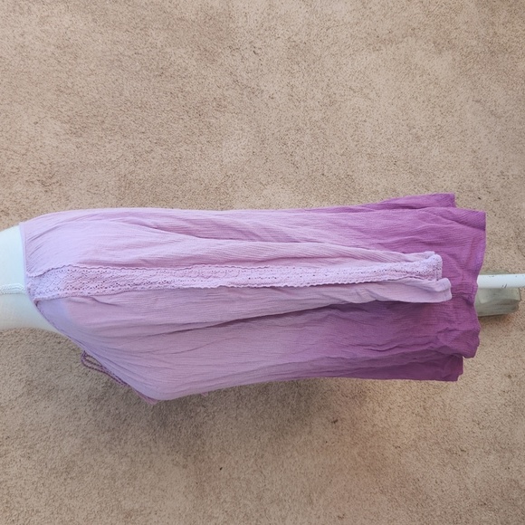 Como Vintage Ombre High-low Hem 3/4 Sleeve Tassel Tie Keyhole Crew Neck Blouse - Picture 3 of 8